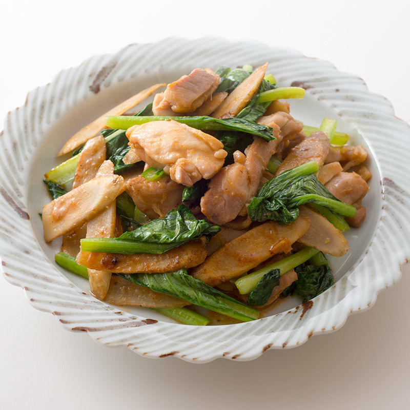 鶏肉とごぼうのしょうがみそ炒め
