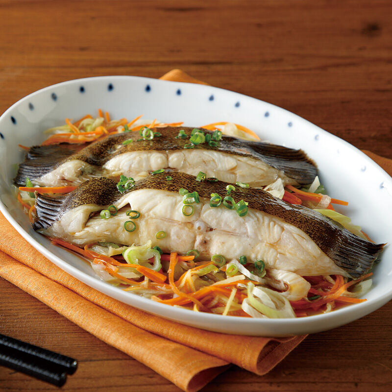 蒸しかれいのねぎポン酢