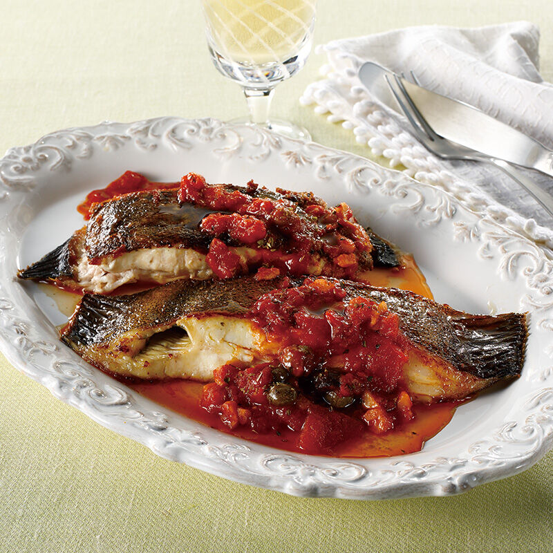 かれいのソテー　オレガノ風味のプッタネスカソース