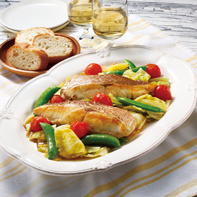 鯛とキャベツのアンチョビ風味