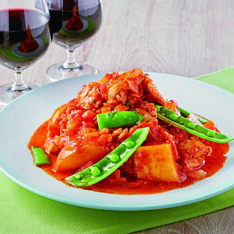 鶏肉と春野菜のトマトチーズ煮