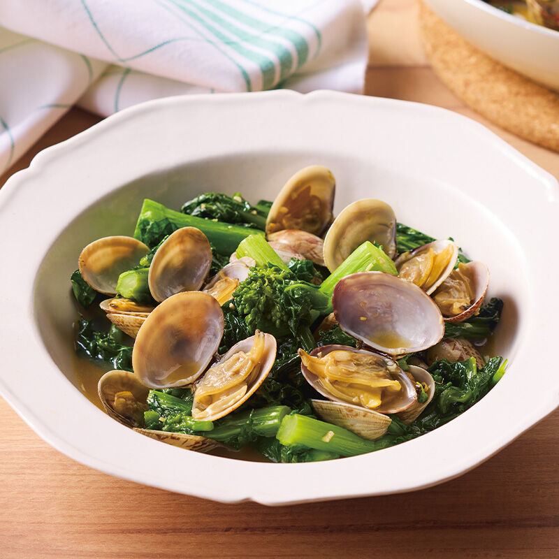 あさりと菜花の酒蒸し