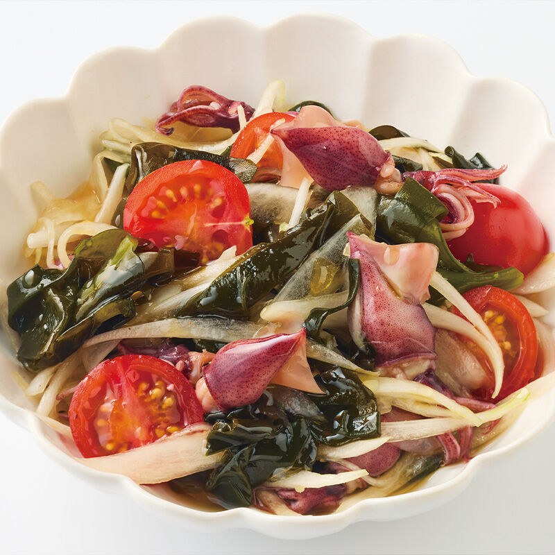 わかめとほたるいかのレモン中華だれ