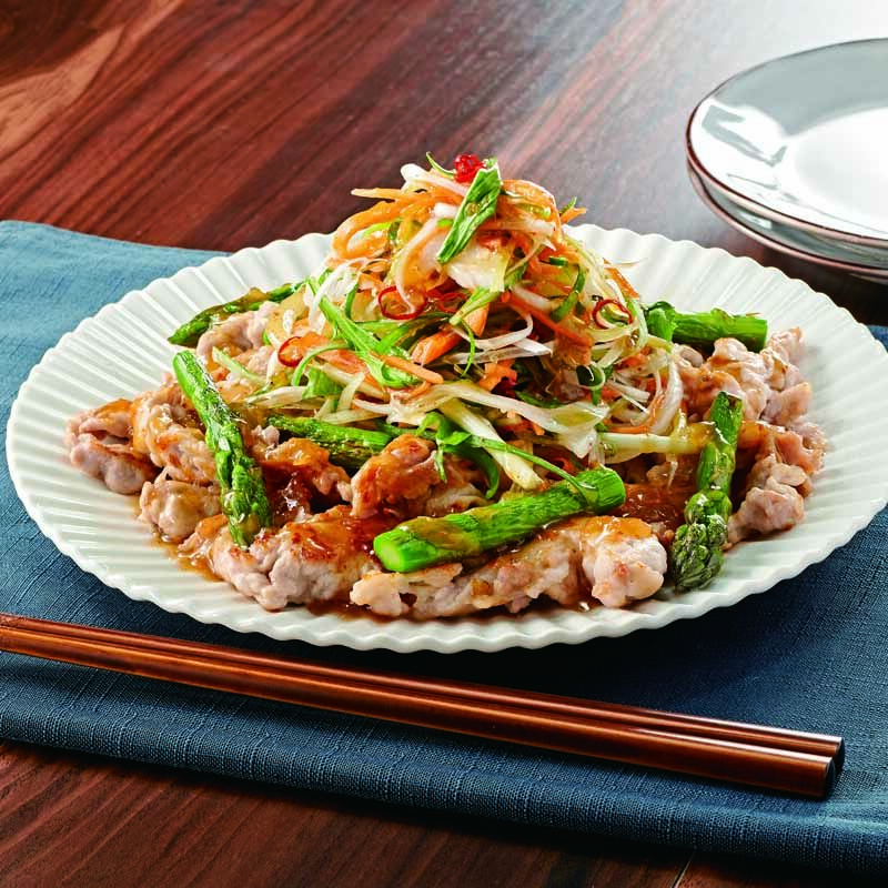 ドレッシングで！豚肉とアスパラガスの南蛮漬け