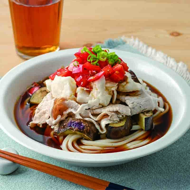 豚肉となすのトマトだれうどん