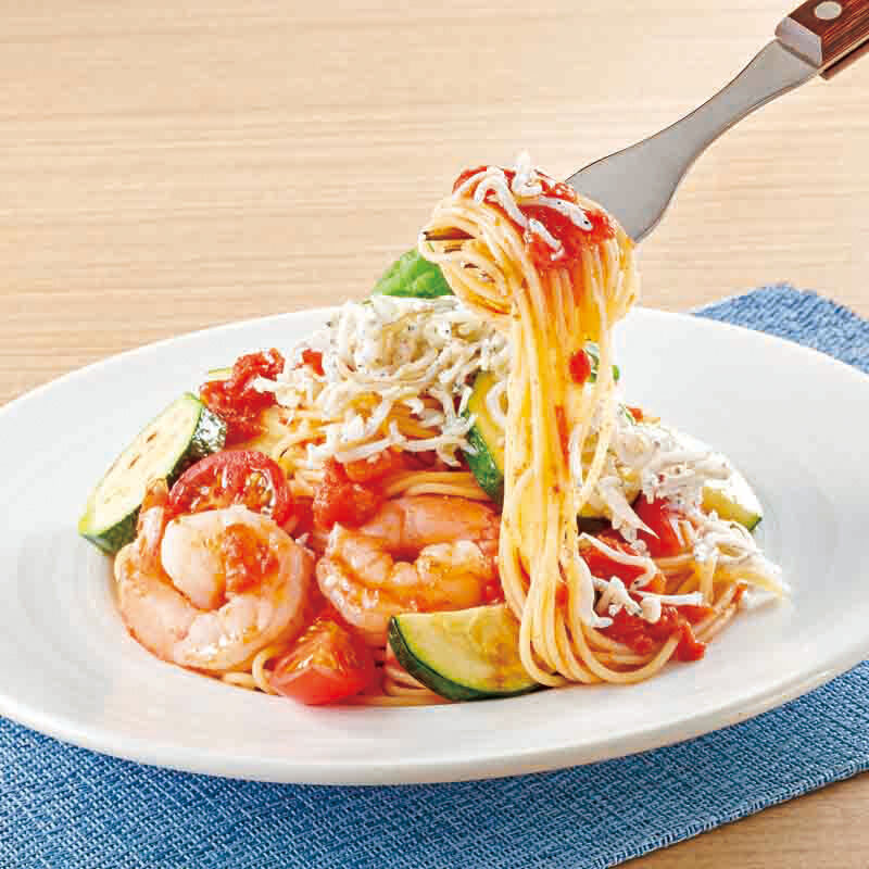 しらすとえびの冷製トマトパスタ